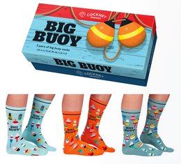 Men's multipack socks in a gift box, featuring a variety of colorful and patterned designs including buoys, anchors, and other nautical-themed elements.