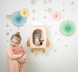 Rocket shelf "Rockin 'Rocket" White and Wooden-Gold