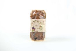  Brown honey gingerbread loaf with rum and raisins, rectangular shape, traditional baked cake