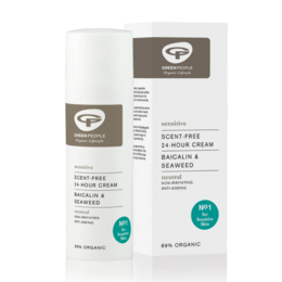 Fragrance-free, 24-hour moisturizing cream with organic ingredients. Suitable for sensitive skin.