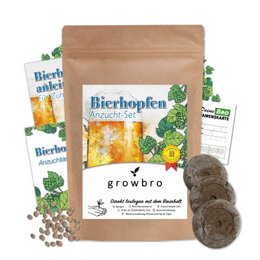 The growbro - HOPS Guerrilla cultivation set is a DIY craft kit that allows you to grow your own hops. The set includes hop seeds and all the necessary materials for a sustainable and small gift. The product description should focus on the key details such as:

Colors: The packaging has a natural brown kraft paper color.
Materials: The set includes hop seeds, soil, and other materials needed for growing hops.
Style: This is a DIY craft kit for growing hops, with a guerrilla cultivation theme.
Shape: The packaging is a rectangular pouch.
Other details: This is a small gift or men's gift item, focused on sustainable and natural hop growing.