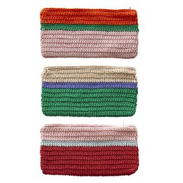 Crochet Pouch Striped 3 designs, Pencil Cases, striped, colorful, textured, handmade, storage, organization

This crochet pouch features a striped design in a variety of vibrant colors, including red, green, and pink. The textured, handmade construction provides a unique and stylish storage solution, making it perfect for use as a pencil case or small accessory pouch. The striped pattern and mix of colors give this item a fun, playful aesthetic.