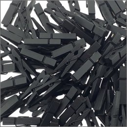 Black plastic clothespins, 100 pieces, for party and stationery use.