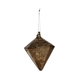  Copper diamond-shaped pendant hanger, geometric metallic decorative object, hanging ornament with textured finish.