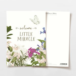 Babykaart welkom klein wondertje met bloemen en vlinders, FSC gecertificeerd