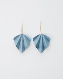 Elegant drop earrings with a fan-shaped design in a soft blue color.