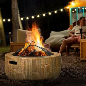 Fire bowl in tree stump design, spark grid, coal grate, poker, Ø61.5 x 39 cm