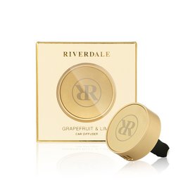  Grapefruit & lime scented reed diffuser in a gold-colored container with the Riverdale brand logo.