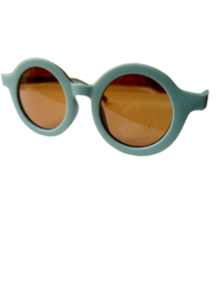 Green retro-style kids sunglasses with round lenses.