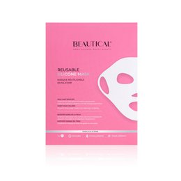 Reusable silicone face mask in pink packaging. Made of soft, flexible silicone material. Designed for comfortable, breathable wear.