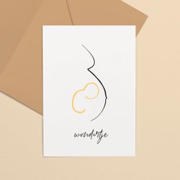 A6 gold foil card with a minimalist illustration of a pregnant belly.