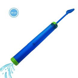 Blue and green water shooter toy, 55 cm long, sprays up to 12 m.