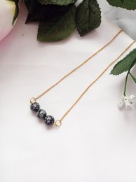 Sneeuwvlok Obsidiaan Geelgoud Vermeil Ketting, Sneeuwvlok Obsidiaan Bar Ketting, Edelsteen Bar Ketting, Hanger Ketting | door nlanlaVictory