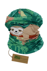 Bandana uit gerecycled polyester met luiaardpatroon in groen