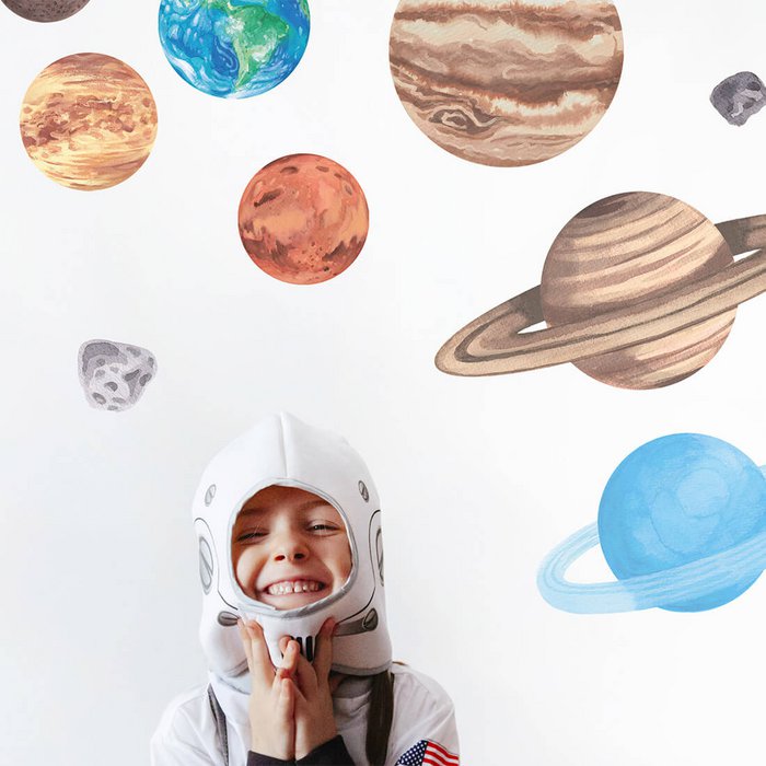 Autocollant Mural Système Solaire – Planètes Terre Mars Jupiter – Style Moderne – Neuf