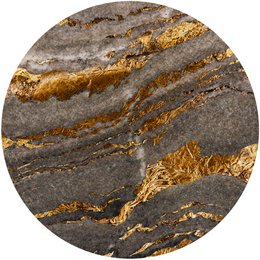 Large round wall art with abstract patterns in shades of gray, brown, and gold. Suitable for modern or minimalist home decor.