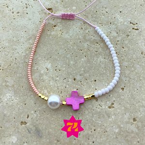 Armband kralen summer wit paars roze