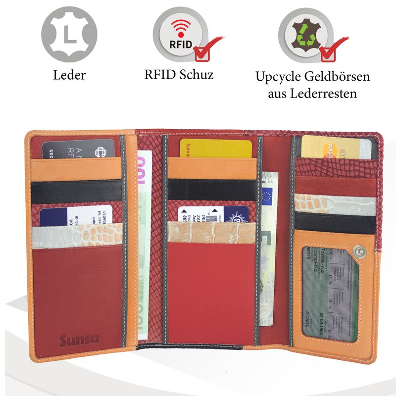 Cartera de mujer Sunsa. monedero de cuero. Cartera con protección RFID. Cartera sostenible hecha con retales de cuero. Cartera de mujer grande con muchos compartimentos para tarjetas de crédito: cartera/cartera para mujer, la mejor idea de regalo.