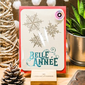 Letterpress Happy New Year Schneeflocken-Grußkarte, türkis (mit Umschlag)