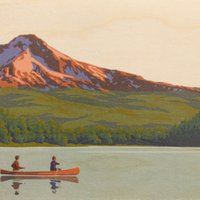 vintage canoe wooden postcard