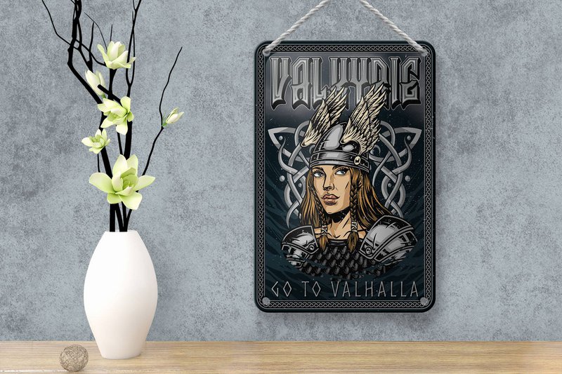 Tin sign saying 12x18cm Valkyrie go to Valhalla Viking decoration
