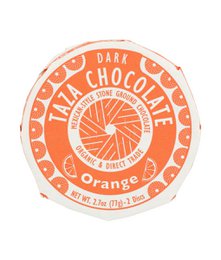  Dark chocolate bar with 50% cocoa and orange flavor, organic ingredients.