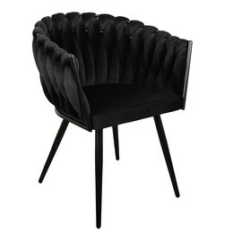 Set of 2 modern black wave-shaped dining chairs with curved backrest and black metal legs.