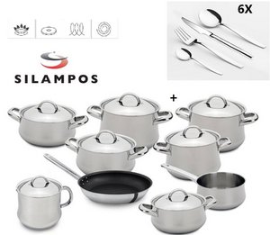 Silampos 9-Stück 18/10 ST. Stahlset + 24 St. Stahlbesteckstücke mit Steakmesser