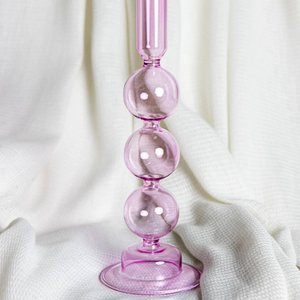 Glass candlestick Large Bubbles - Princess pink
