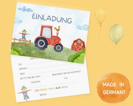 Traktor Einladungskarten - Bauernhof Einladungskarten Set zum Ausfüllen inkl. Umschläge - Bauernhof Kindergeburtstag - Mottoparty Trecker
