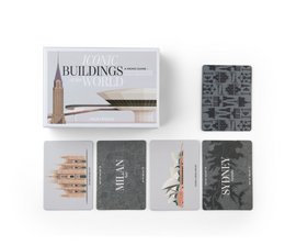 A set of cards featuring illustrations of iconic buildings, designed for a memo game.