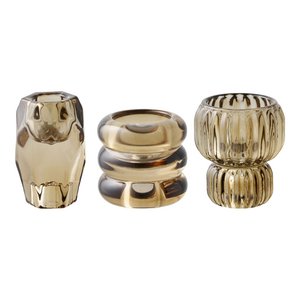 Kerzenhalter, Glas, Rauchbraun, 3er-Set
