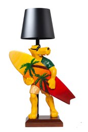  Rechargeable touch LED desk lamp with a colorful tropical design featuring a wolf figure holding a surfboard.