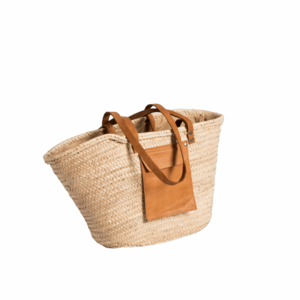 Handmade Moroccan Straw Beach Bag – Woven Palm Tote with Leather Straps | Lightweight Summer Basket