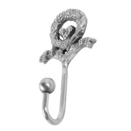  Brass hook garland with decorative heart shape, silver metallic finish, curved hook design for hanging decorations.