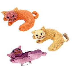 Accessory brooch in the shape of a cat, suitable for kids' jewelry. The brooch features an orange cat design with details like eyes, ears, and tail.