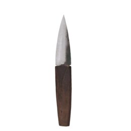 An 8cm Asian kitchen knife with a wooden handle.