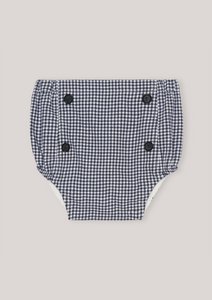 Pumphose mit Knöpfen – Schneeweiß und Marineblau – Marineblau kariert