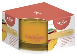  Bolsius Geurglas 50/80 Mango, a tall, round pillar candle with a mango scent.