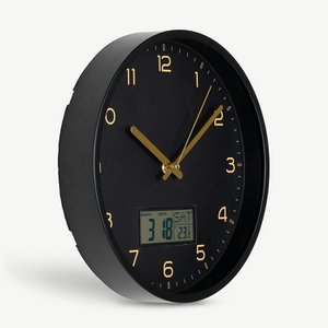 Leocadia wandklok met LCD-display, zwart