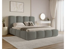  Gray velvet upholstered bed 180x200 cm, modern design, storage compartment, slatted base, two-person bed.