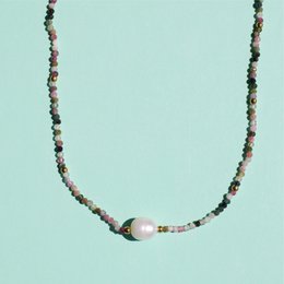 Tee - toermalijn kristal ketting met parel