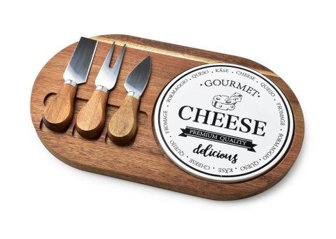 MODERN KITCHEN Serving board with knives acacia 30x18xh2cm