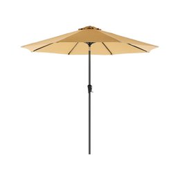 Taupe-colored parasol umbrella with a diameter of 270 cm, suitable for outdoor seating areas.