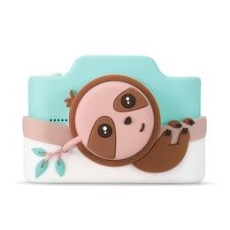 Cute sloth-shaped digital camera, turquoise and brown, perfect for kids' photography and educational play.