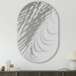 Oval wall art aluminum palm leaf shadow design modern minimalist gray white