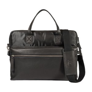 K0043AB | Briefcase in Waterproof Nylon/Genuine full grain leather with light grain - Black color - Internal clutch bag - Shiny silver accessories - Dimensions 39 x 30 x 12 cm - Packaging: TNT bag