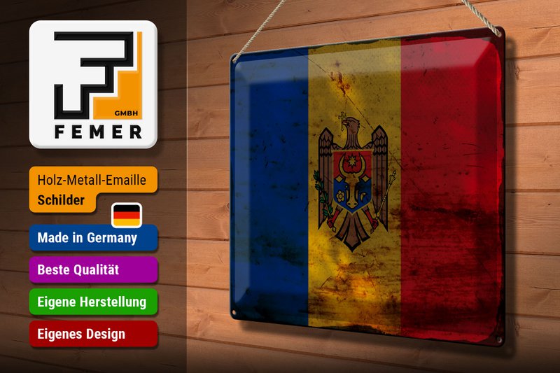 Tin Sign Flag Moldova 40x30cm Flag of Moldova Rust