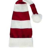 Flat Knitted Santa Hat - Red and White Stripes