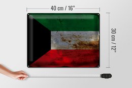 Tin Sign Flag Kuwait 40x30cm Flag of Kuwait Rust
